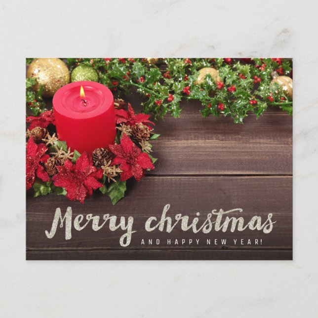 Merry Christmas (silver glitter) Holiday Postcard (Front)