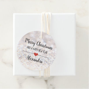 Merry Christmas silver glitter name Favour Tag