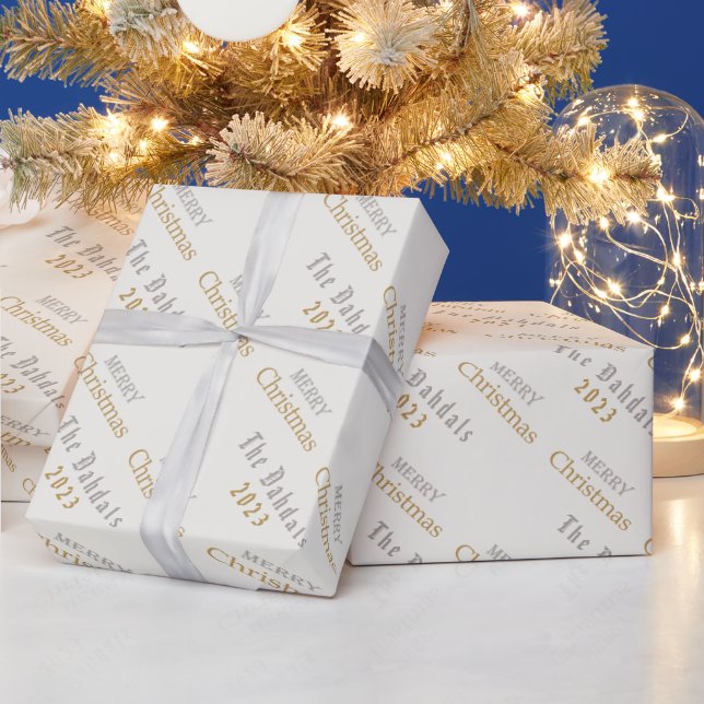 Merry Christmas Silver & Gold Script, Personalized Wrapping Paper (Holidays)