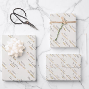 Merry Christmas Silver & Gold Script, Personalized Wrapping Paper Sheet