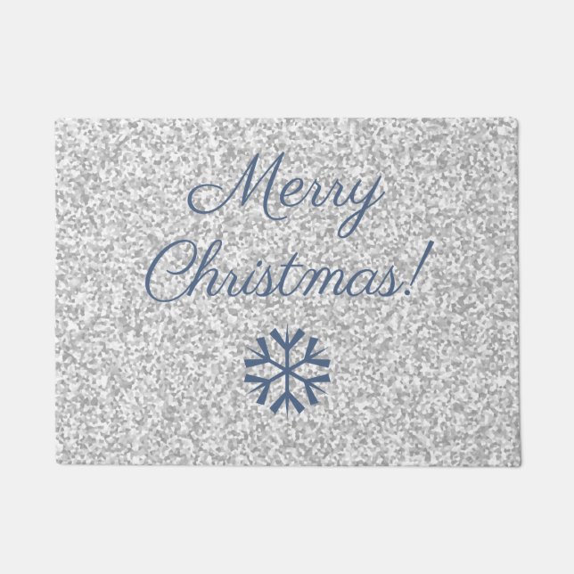 Merry Christmas Silver Grey Glitter Texture Design Doormat (Front)