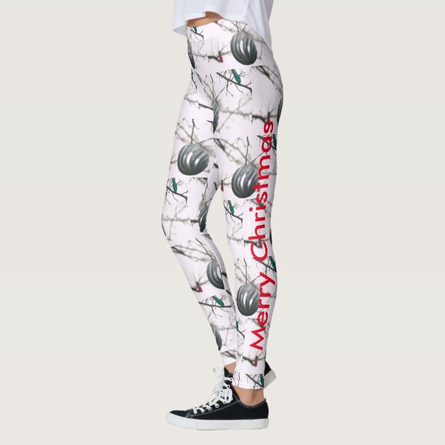 Merry Christmas Silver Ornament Ball Tree Lights  Leggings (Left)