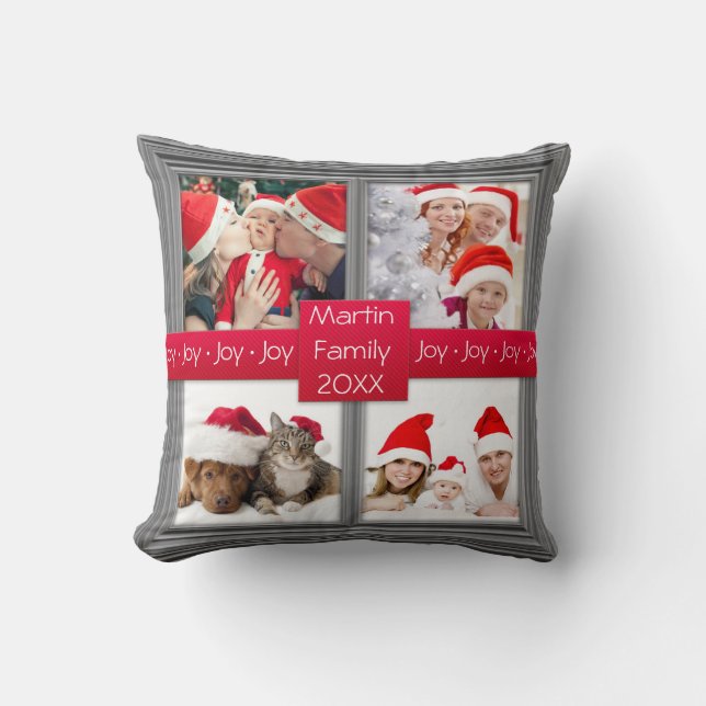 Merry Christmas Silver Photo Collage | Custom Throw Pillow (Front)