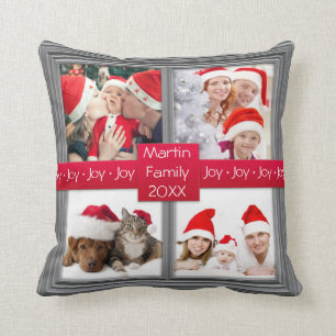Merry Christmas Silver Photo Collage Custom Throw Pillow