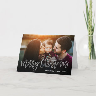 Merry Christmas Silver Script Photo Overlay Holiday Card