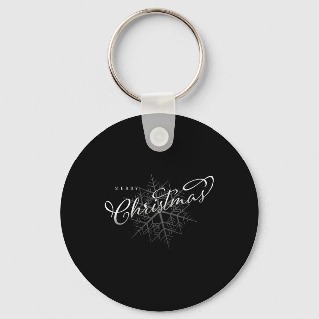 Merry Christmas Silver Snowflake T Shirt  Keychain (Front)