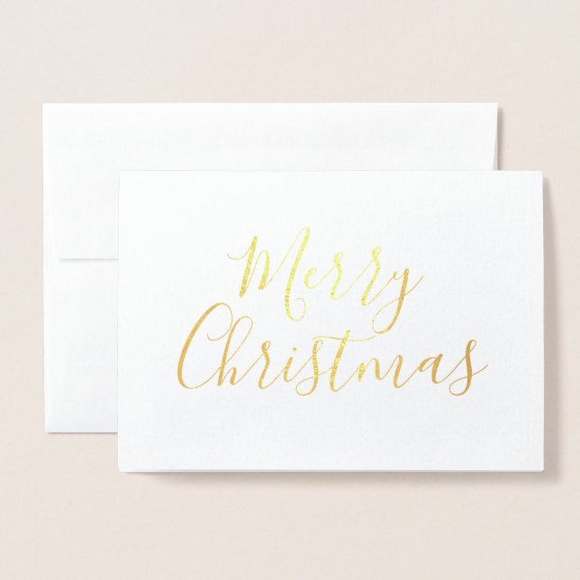 Merry Christmas simple calligraphy Gold Foil Card (Front With Envelope)