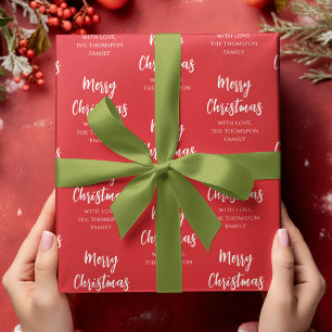 Merry Christmas Simple Calligraphy Script Red  Wrapping Paper
