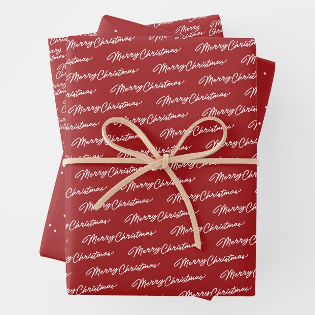 Merry Christmas simple classic red holiday Wrapping Paper Sheet (In situ)