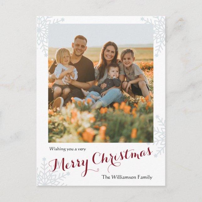 Merry Christmas Simple Custom Family Photo  Holiday Postcard (Front)