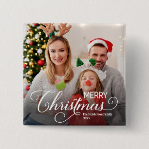 Merry Christmas Simple Custom Photo 2 Inch Square Button