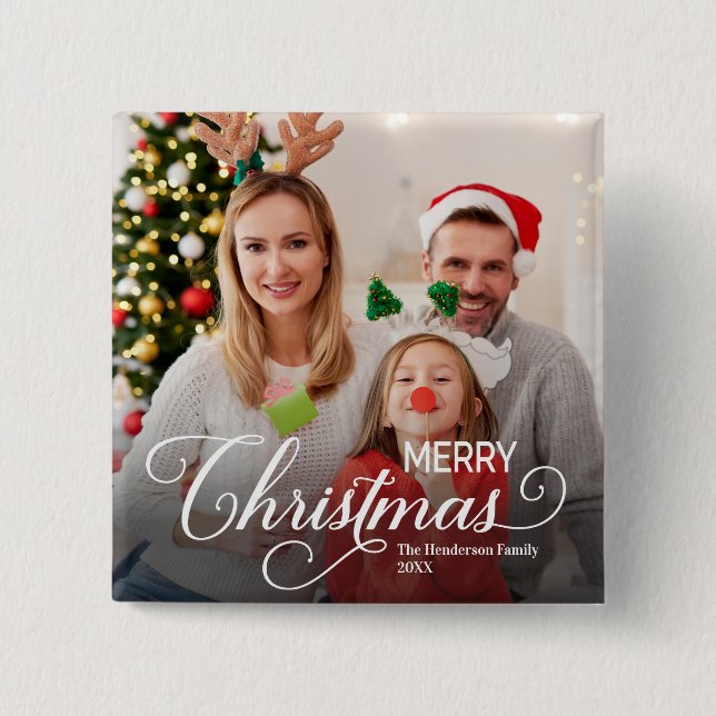 Merry Christmas Simple Custom Photo 2 Inch Square Button (Front)