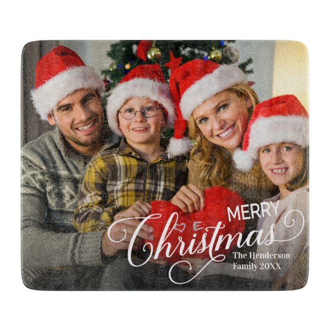 Merry Christmas Simple Custom Photo Cutting Board (Front)