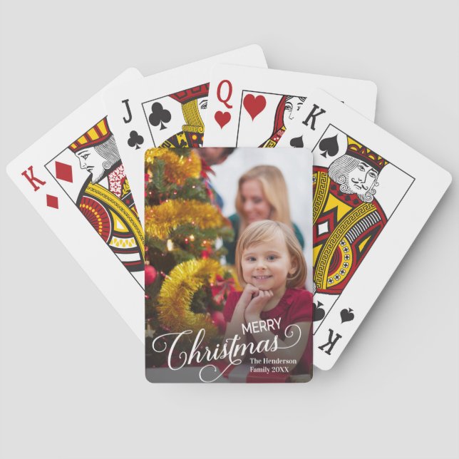 Merry Christmas Simple Custom Photo Playing Cards (Back)