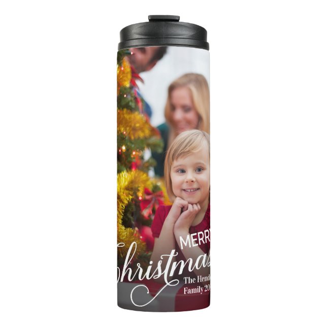Merry Christmas Simple Custom Photo Thermal Tumbler (Front)