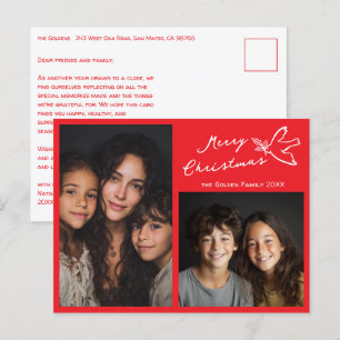 MERRY CHRISTMAS Simple Dove CUSTOM 2 PHOTO Holiday Postcard