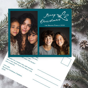 MERRY CHRISTMAS Simple Dove CUSTOM 2 PHOTO Holiday Postcard