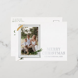 Merry Christmas Simple Elegant Photo Frame Modern Foil Holiday Postcard