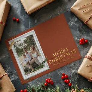 Merry Christmas Simple Elegant Photo Frame Modern Foil Holiday Postcard