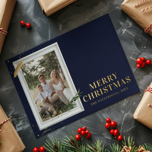 Merry Christmas Simple Elegant Photo Frame Modern Foil Holiday Postcard