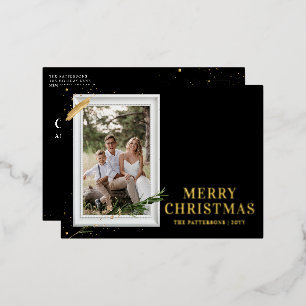 Merry Christmas Simple Elegant Photo Frame Modern Foil Holiday Postcard