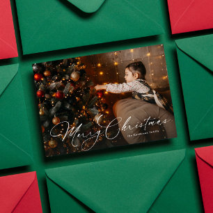 Merry Christmas simple elegant script photo Holiday Card