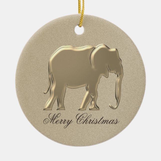 Merry Christmas Simple Elephant Gold Ceramic Ornament (Front)