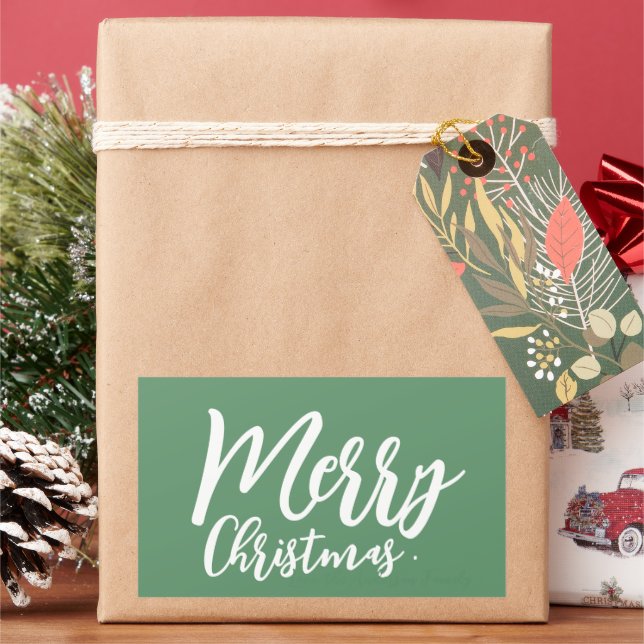 Merry Christmas Simple Girly White Script Green Sticker (Holiday)