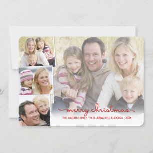 Merry Christmas Simple Hand Lettered Photo Collage Holiday Card