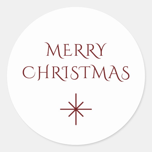 Merry Christmas Simple Minimal Red Snowflake   Classic Round Sticker (Front)