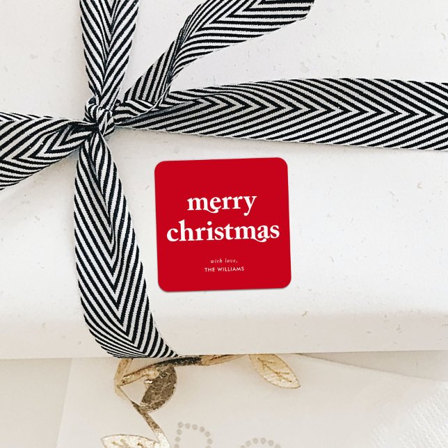 Merry Christmas Simple Minimalist Red Square Sticker (Creator Uploaded)