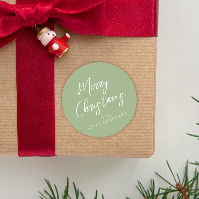 Merry Christmas Simple Minimalist Script Snowflake Classic Round Sticker (Creator Uploaded)