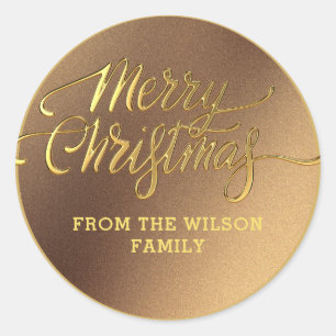 Merry Christmas Simple Minimalist Script Snowflake Classic Round Sticker