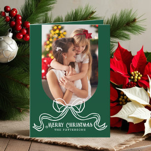 Merry Christmas Simple Modern Coquette Bow Photo Holiday Card