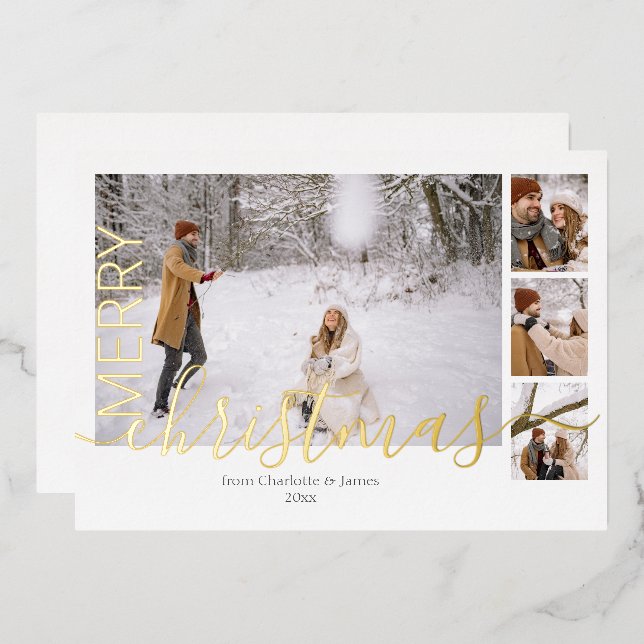 Merry Christmas Simple Modern Personalized Foil Holiday Card (Front/Back)