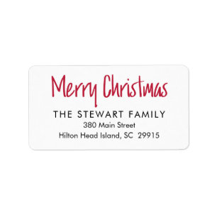 Merry Christmas Simple Modern Red Return Address Label