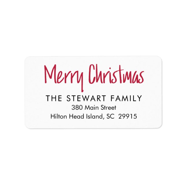 Merry Christmas Simple Modern Red Return Address Label (Front)