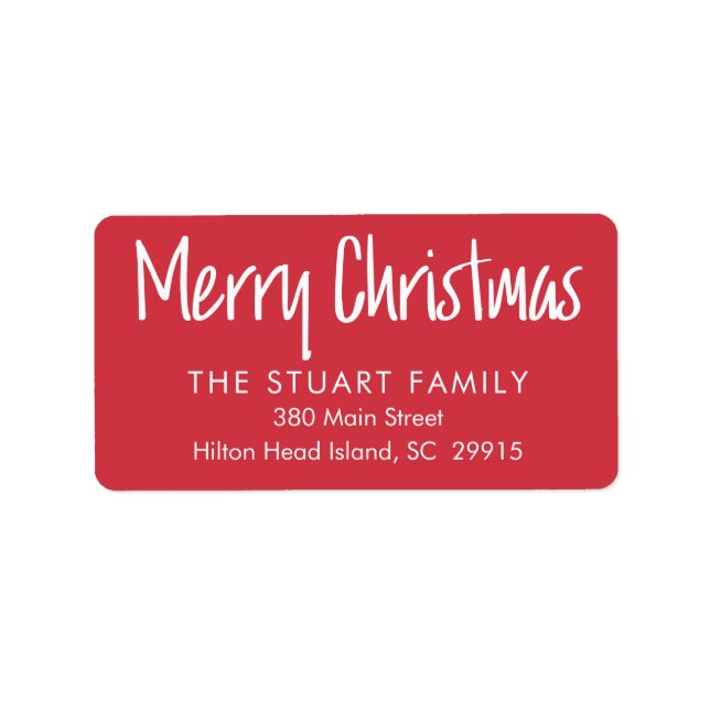 Merry Christmas Simple Modern Red Return Address Label (Front)