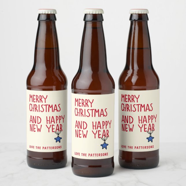 Merry Christmas Simple Modern Typography Beer Bottle Label (Bottles)