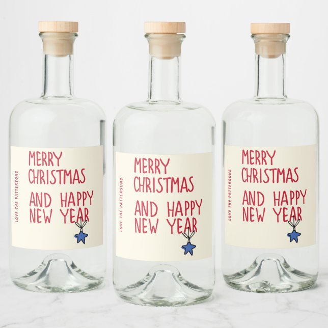 Merry Christmas Simple Modern Typography Liquor Bottle Label (Bottles)