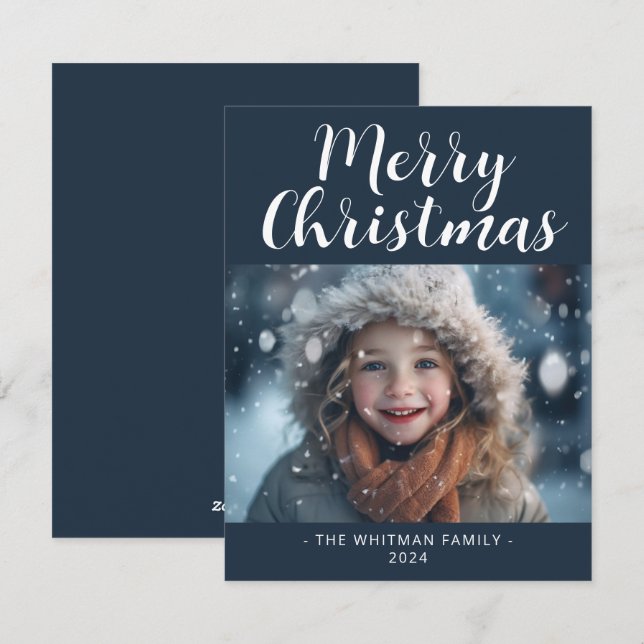 Merry Christmas Simple Photo Modern  Holiday Card (Front/Back)