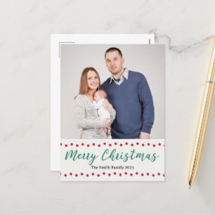 Merry Christmas Simple Red and Green Custom Photo Holiday Postcard