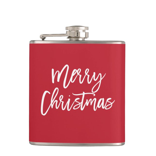 Merry Christmas Simple Red Flask (Front)