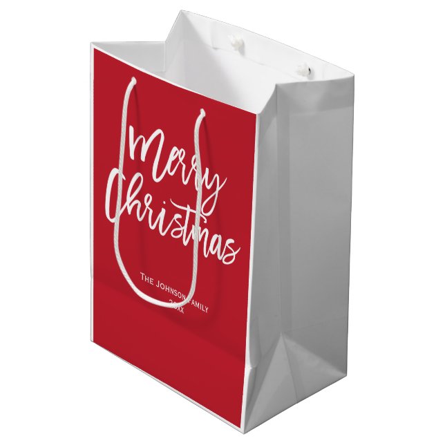 Merry Christmas Simple Red Gift Bags (Front Angled)