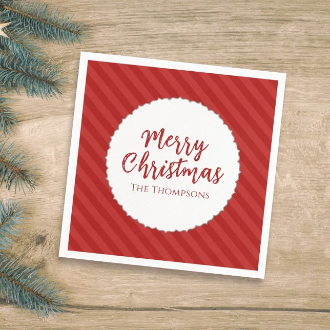 Merry Christmas Simple Red Stripe Minimalist  Napkin (Simple red striped Merry Christmas napkins with modern minimalist holiday style.)