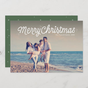 Merry Christmas simple retro script one photo Holiday Card