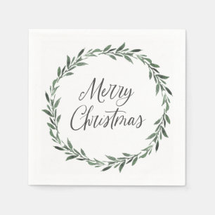 Merry Christmas Simple Rustic Green Greenery Napkin