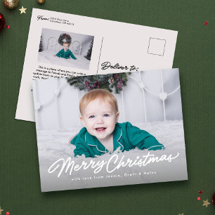 Merry Christmas simple script two photo Holiday Postcard