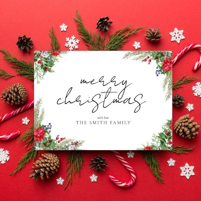 Merry Christmas Simple Script Winter Foliage Holiday Card (Creator Uploaded)