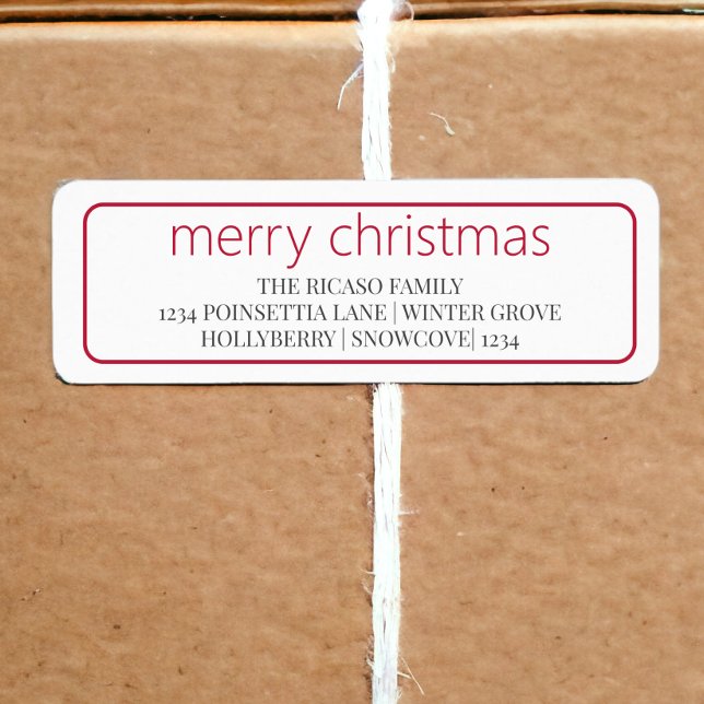 Merry Christmas Simple Typography Red And White (Merry Christmas Simple Typography Red And White Label from Ricaso. Add own address/text)